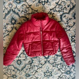 Red cropped puffer jacket size medium